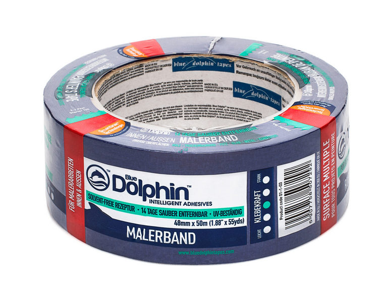 Лента малярная для деликатных поверхностей Blue Dolphin 48 мм х 50 м